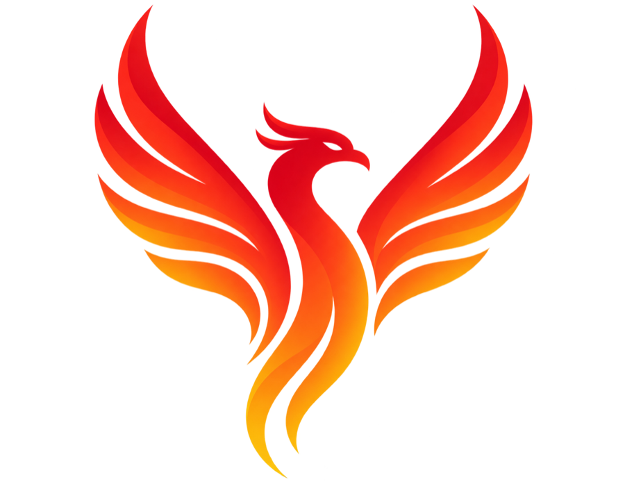Logo Phoenix Events: una fenice con le ali aperte in gradiente rosso, arancio e giallo.